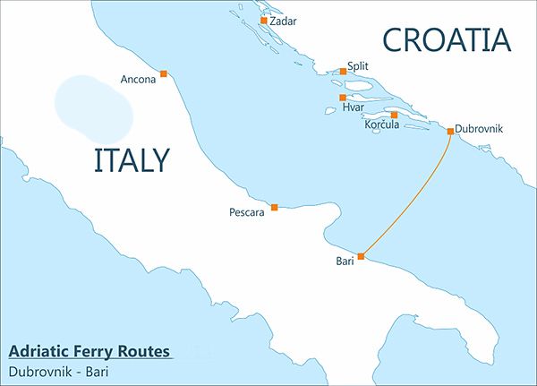 Dubrovnik to Bari ferry map